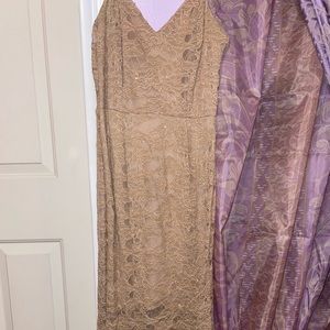 Long Beige/Light Brown glittery dress. Enfocus Studio. Size 4.